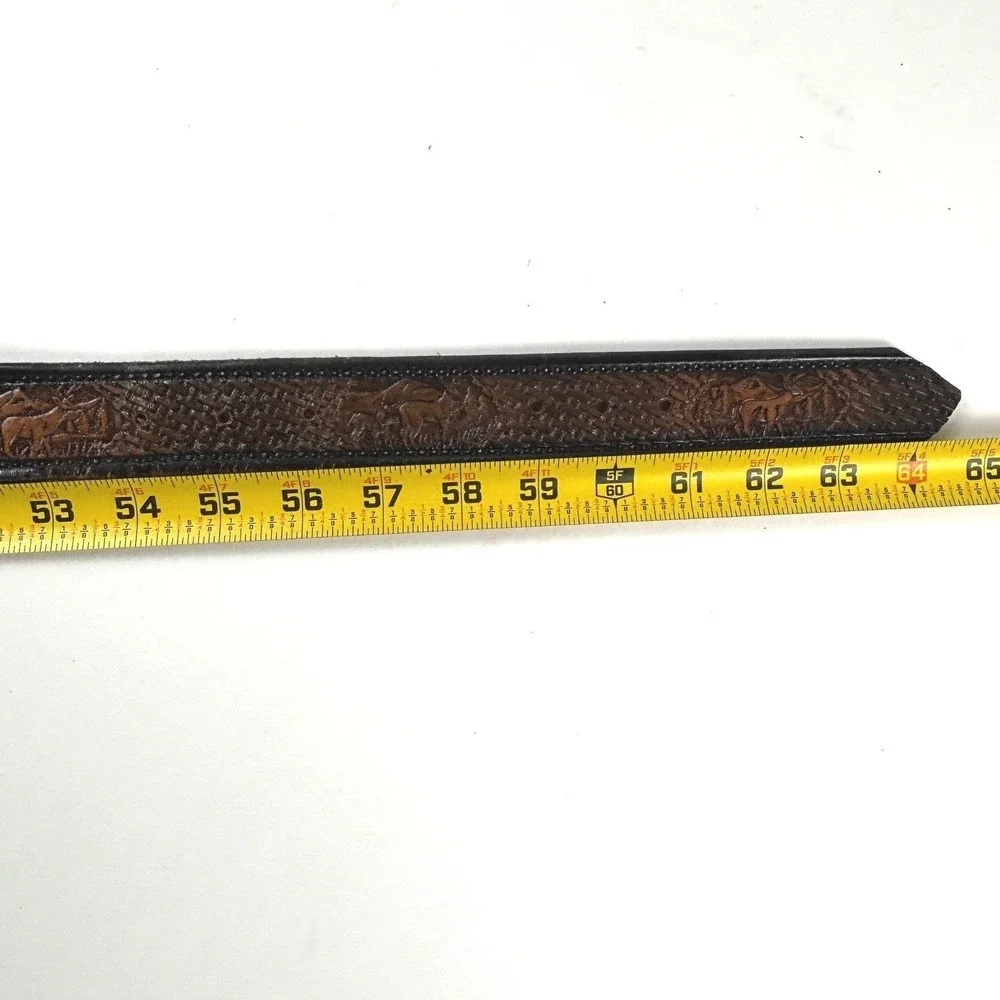 Tooled Leather Belt Mens 55- 61 Inch Brown‎ Good Deer Wildlife Basketweave